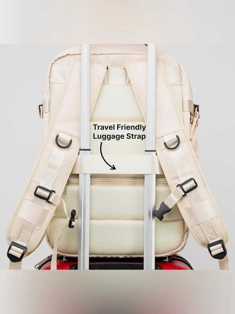 Cream Laptop Backpack USB Charging Port Travel Work School Carry On 17”